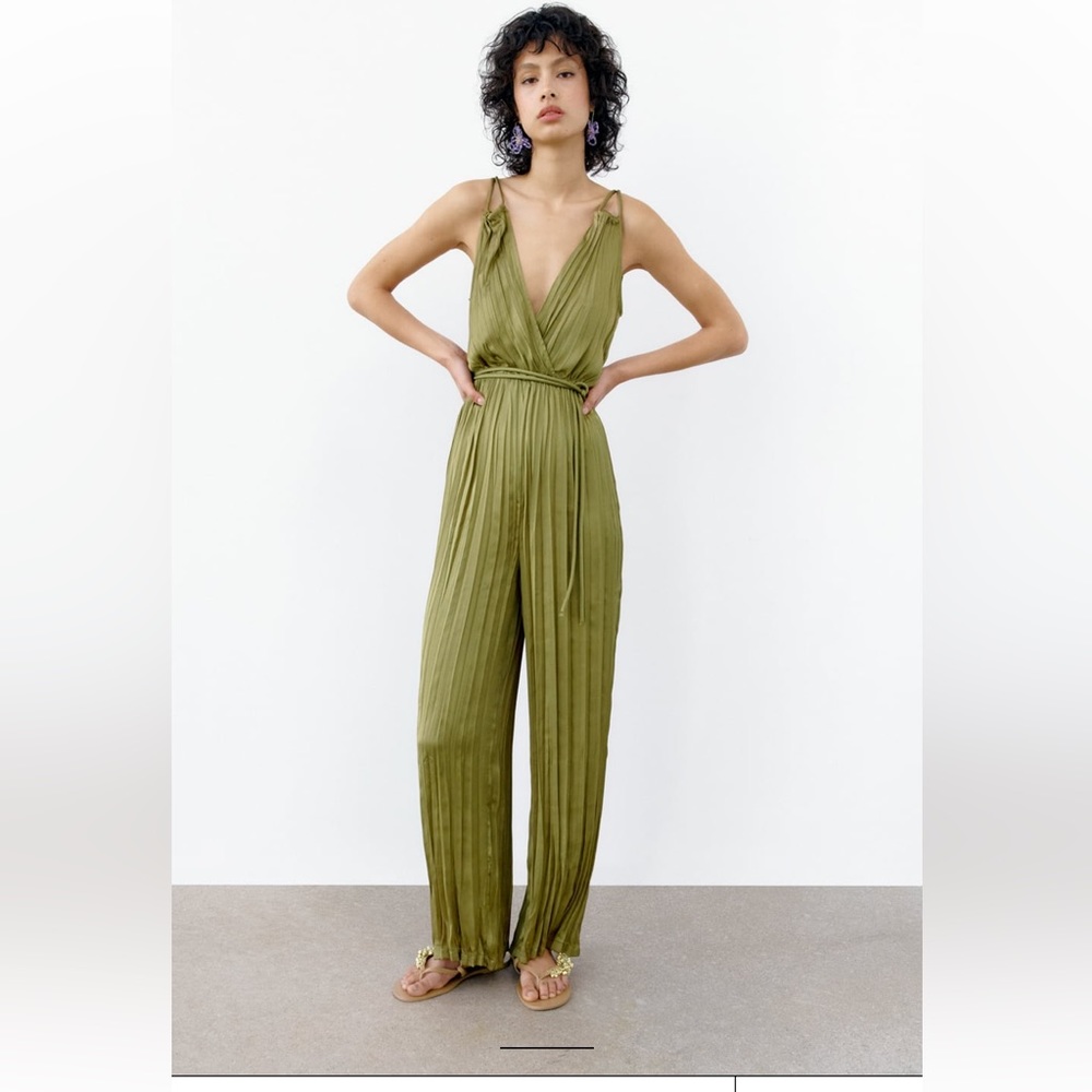 Zara Olive Green Wide-Leg Jumpsuit
